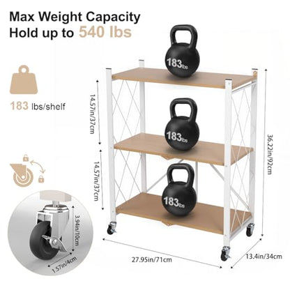 Hershii 3-Tier Foldable Storage Shelves with Wheels Heavy Duty Metal Shelf - size: 3-Tier (35.2 X 27.5 X 13.38 IN)