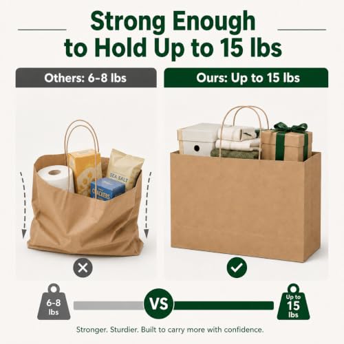 GSSUSA Brown Paper Bags with Handles, Large Gift Bags 16x6x12, 100 Pack - color: Brown, size: 1 Count (Pack of 100)