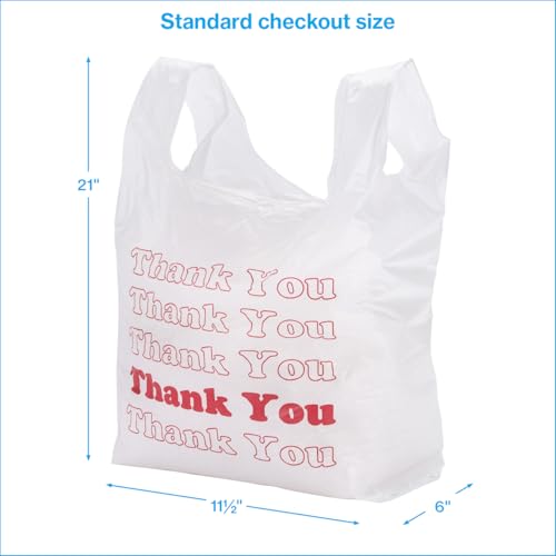 SSWBasics White Thank You Bags Case of 100-11 ½” x 6" x 21" - Thickness .48mil HDPE- Standard Supermarket Size, Perfect for Grocery, Retail, Convenience Stores, Take-Out and Home Use - size: 100 Count (11.5" x 6" x 21")