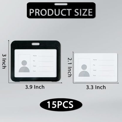 15PCS Horizontal Badge Holder, Black Sliding ID Badge Holder - color: Black
