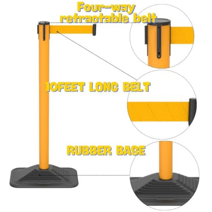BESEA 4 Pack Crowd Control Stanchions with 10FT Retractable Belt - color: Black