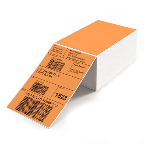 Orange Thermal Label 4"×6" Waterproof Vinyl Fanfold Sticker 500 PCS - color: Orange