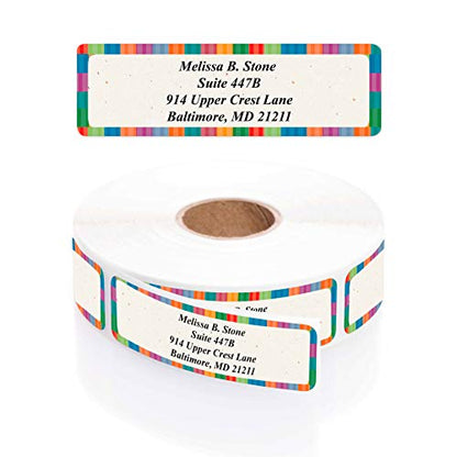 Bright Stripes Designer Rolled Address Labels with Elegant Plastic Dispenser - size: 250 Labels, style: Bright Stripes