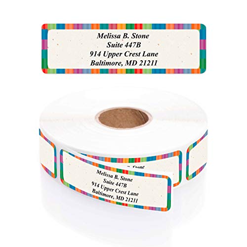 Bright Stripes Designer Rolled Address Labels with Elegant Plastic Dispenser - size: 500 Labels, style: Bright Stripes