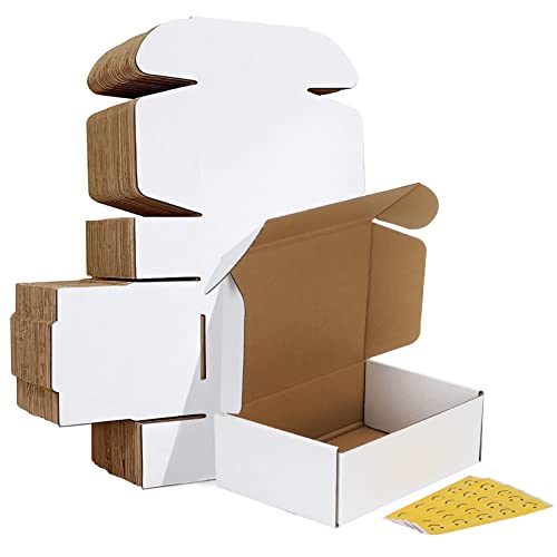 HORLIMER 9x6x3 inches Shipping Boxes Set of 25, White Corrugated Cardboard Box Literature Mailer, 25 Stickers Included - color: White, size: 9" x 6" x 3"
