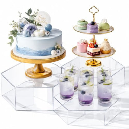 3 Pack Large Clear Acrylic Buffet Risers 14” 13” 12” Hexagonal - color: Clear, style: Hexagonal