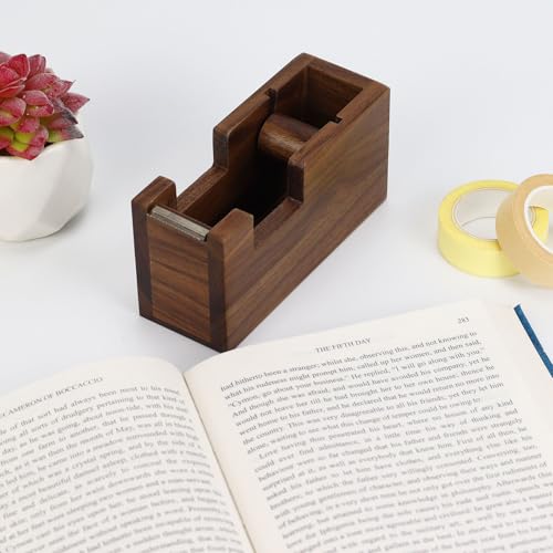 Buqoo Wood Desk Tape Dispenser Natural Walnut Wood Tape Desk Dispenser