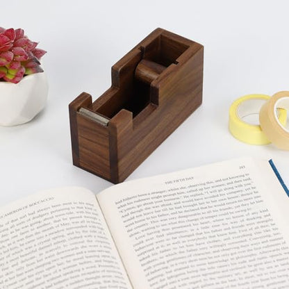 Buqoo Wood Desk Tape Dispenser Natural Walnut Wood Tape Desk Dispenser