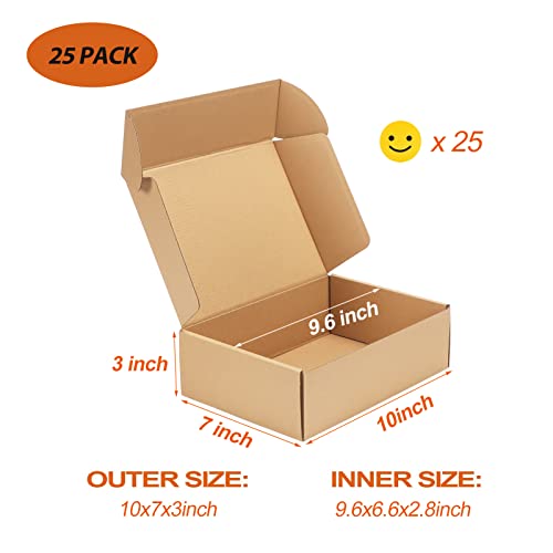 PHAREGE 25 Pack 10x7x3 inch Cardboard Shipping Boxes, Brown Mailing Box - color: Brown, size: 10x7x3 inch 25 Pack