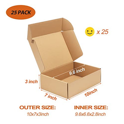 PHAREGE 25 Pack 10x7x3 inch Cardboard Shipping Boxes, Brown Mailing Box - color: Brown, size: 10x7x3 inch 25 Pack