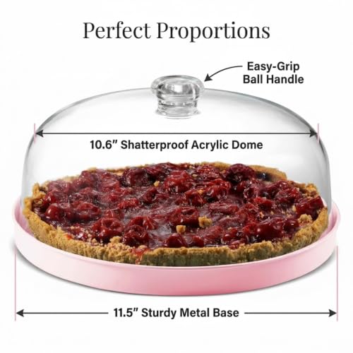 Godinger Pink Acrylic Cake Stand with Dome Cover, Metal Pie Tray, 11.5 in - color: Pink