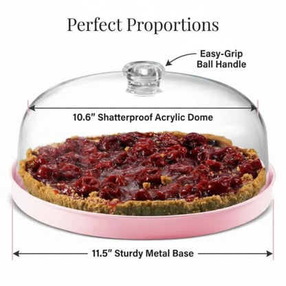 Godinger Pink Acrylic Cake Stand with Dome Cover, Metal Pie Tray, 11.5 in - color: Pink