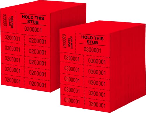 Auction Tickets - 1000 Sheets - 10 Numbers per Sheet (Red) - color: Red