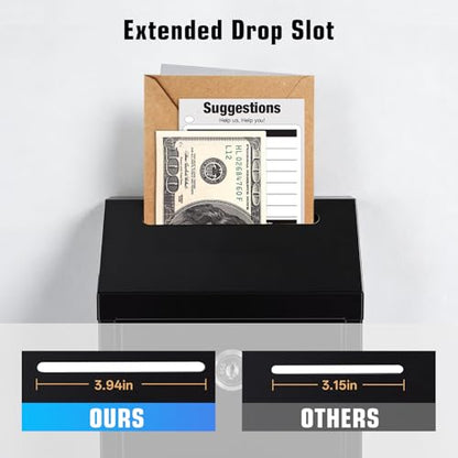 Pay Here Cash Box for Farm Stand, Cash Drop Box with Lock and Slot, Metal Money Drop Box with 4 Keys Wall Mount, Black - color: Black