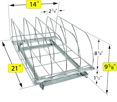 LYNK PROFESSIONAL® Pull Out Cookie Sheet Organizer for Cabinet – Baking Sheet Organizer – Sheet Pan Organizer - Lifetime Ltd. Warranty – 14” x 21” Deep Inside Cabinet, Chrome - size: 14w x 21d x 9.6h -inch