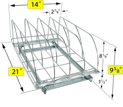 LYNK PROFESSIONAL® Pull Out Cookie Sheet Organizer for Cabinet – Baking Sheet Organizer – Sheet Pan Organizer - Lifetime Ltd. Warranty – 14” x 21” Deep Inside Cabinet, Chrome - size: 14w x 21d x 9.6h -inch