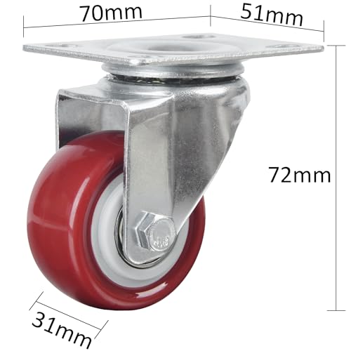 Finnhomy Swivel Casters Wheels Set of 4 Heavy Duty Plate Casters 2 Inch Premium Polyurethane Wheels PU Load Bearing 800 Lbs Anti-wear Smooth Casters Red - style: 2" (No Brake)