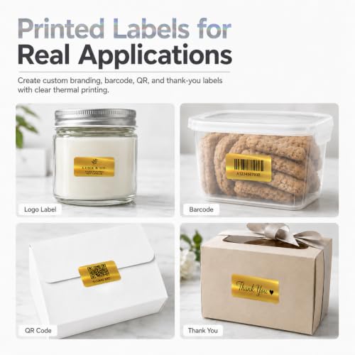 Holographic Gold Thermal Labels 1 × 2 Inch Vinyl Stickers 200 PCS - color: Holographic Gold, size: 1 × 2 Inch