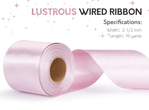 Keypan Pink Satin Ribbon Wired Silver Glitter 2-1/2 Inch x 10 Yards - color: Glitter Light Pink, size: 2-1/2"