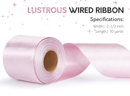 Keypan Pink Satin Ribbon Wired Silver Glitter 2-1/2 Inch x 10 Yards - color: Glitter Light Pink, size: 2-1/2"