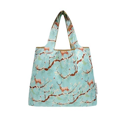 allydrew Medium Foldable Tote Nylon Reusable Grocery Bag (Set of 2) - color: Floral Deer
