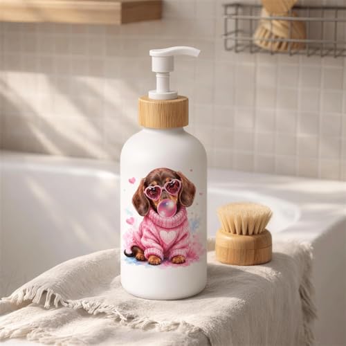 Pink Dachshund Glass Soap Dispenser with Pump - color: Pink Dachshund