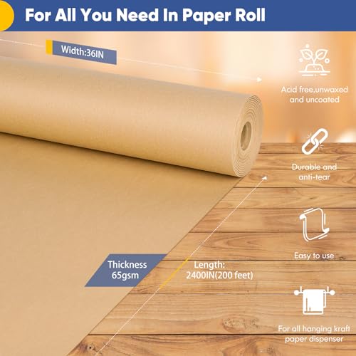 Vanhench Brown Wrapping Paper Roll, 36" x 2400" (200') - color: Brown, size: 36" X 200'