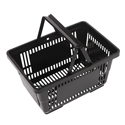 12 PCS Shopping Baskets with Handles, 18L Stackable Plastic Grocery Baskets, Heavy Duty Portable Baskets for Supermarket Bookstore KTV Home Use，Black - color: Black