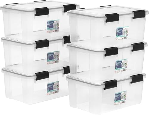 IRIS USA 6-Pack 19 Qt Storage Bins with Gasket Lids, Clear/Black - size: 19 Qt, style: 6 Pack
