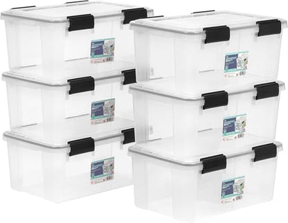IRIS USA 6-Pack 19 Qt Storage Bins with Gasket Lids, Clear/Black - size: 19 Qt, style: 6 Pack