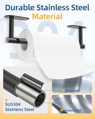 RUACQ Paper Towel Holder Under Cabinet, Stainless Steel, Matte Black - color: Matte Black, size: Standard - Oval