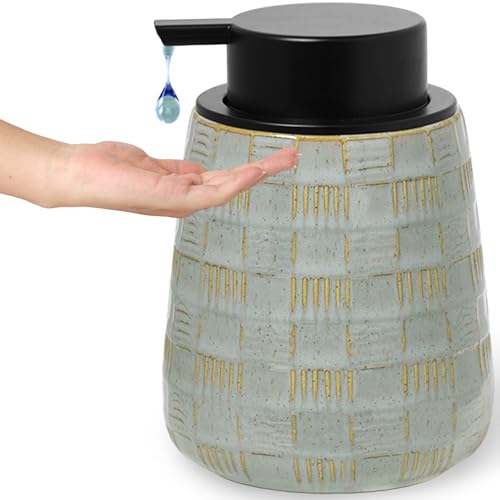 Ceramic Soap Dispenser, Lotion Dispenser with Pump 12oz (Grey Liquid Pump) - color: Farmhouse Grey Liquid Pump