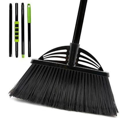 Four-Section Rod Long-Handled Broom,Heavy-Duty Broom, Angle Broom for Outdoor/Indoor（Black+Green4） - color: Black+green4