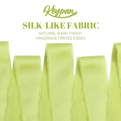 Keypan Apple Green Frayed Satin Chiffon Ribbon, 1.5 Inches, 21 Yards - color: Apple Green