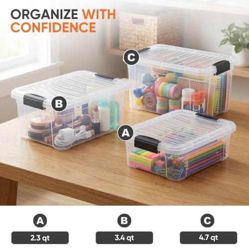 Superio 2.3 Quart Clear Plastic Storage Containers with Lids, Stackable Organizer Bins, BPA-Free Storage Boxes for Home, Office, Dorm & Classroom, 2 Pack - size: 2.3 Quart
