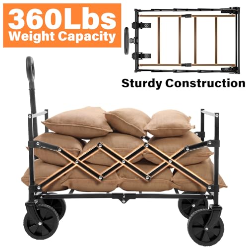Wagons Carts Foldable, 360lbs Collapsible Wagon Cart with Wheels - color: Orange