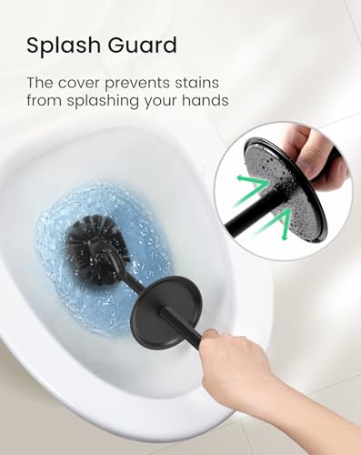 Cesun 304 Stainless Steel Toilet Brush and Holder Set, 2 Brush Heads, Black - color: Black
