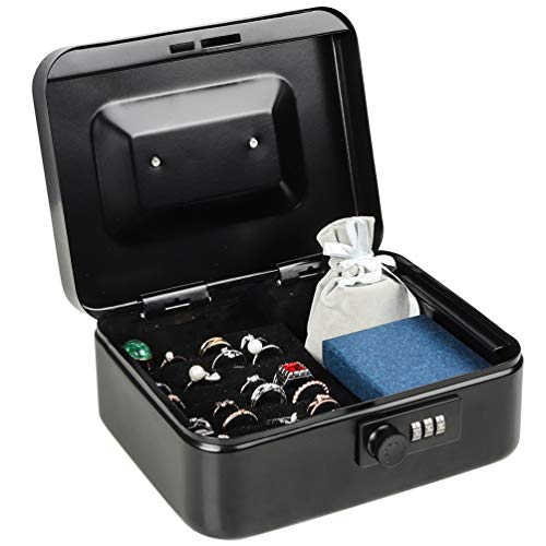 Cash Box with Money Tray, Parrency Medium Money Box with Combination Lock, 7 4/5" x 6 4/5" x 3 3/5", Black - color: Combo Black, size: Medium（7.87")