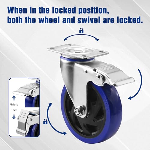 WORKPRO 5" Caster Wheels, 2640 LBS Heavy Duty Swivel Casters, Set of 4 - style: 5 Inch