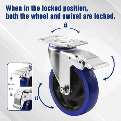 WORKPRO 5" Caster Wheels, 2640 LBS Heavy Duty Swivel Casters, Set of 4 - style: 5 Inch