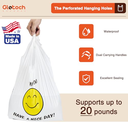 Glotoch 1000 Count Plastic Thank You T-shirt Bags Smile Face - color: White Smile