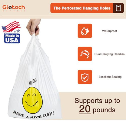 Glotoch 1000 Count Plastic Thank You T-shirt Bags Smile Face - color: White Smile