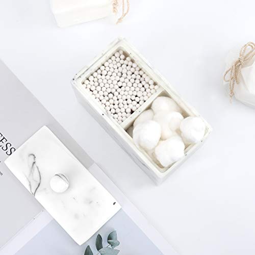 Luxspire Cotton Swab Holder, Dual Compartment Jar with Lid, Ink White - color: Ink White, size: 2 Compartments