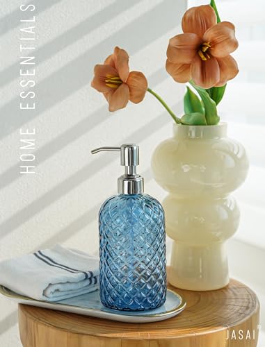 JASAI 18Oz Gem Patterned Glass Soap Dispenser for Kitchen and Bathroom - color: Navy Blue