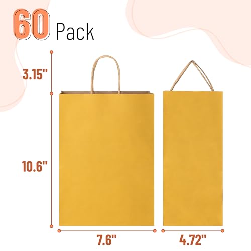 Mr. Pen- Paper Gift Bags with Handles, 60 Pack, 7.6" x 4.7" x 10.6" - color: Yellow, size: 60 Pack