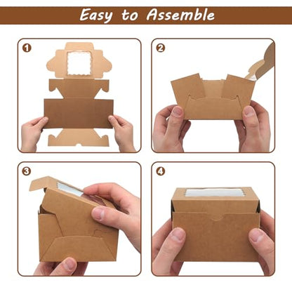XINHPKGG 100 Pcs Brown Cookie Boxes 4x4x2.5 Inch Bakery Boxes with Window - color: Brown