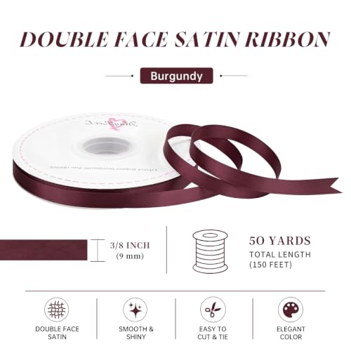 MAYREEL 3/8 inch Burgundy Double Faced Satin Ribbon 50 Yards - color: Burgundy, size: 3/8 Inch