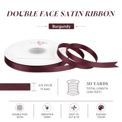 MAYREEL 3/8 inch Burgundy Double Faced Satin Ribbon 50 Yards - color: Burgundy, size: 3/8 Inch