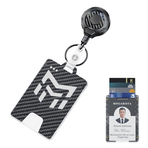 MNGARISTA Retractable Badge Holder, Heavy Duty Badge Reel Keychain with Belt Clip, 3K Carbon Fiber ID Card Holder Lanyard with 32.28" Retractable Key Chain, Black - color: Black Keychain & Holder 1 Pcs