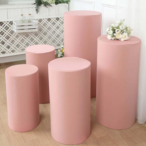 Efavormart Set of 5 | Dusty Rose Spandex Cylinder Plinth Display Box Stand Covers, Stretchable Pedestal Pillar Prop Covers - 160 GSM - color: Dusty Rose, size: Spandex Cylinder Covers